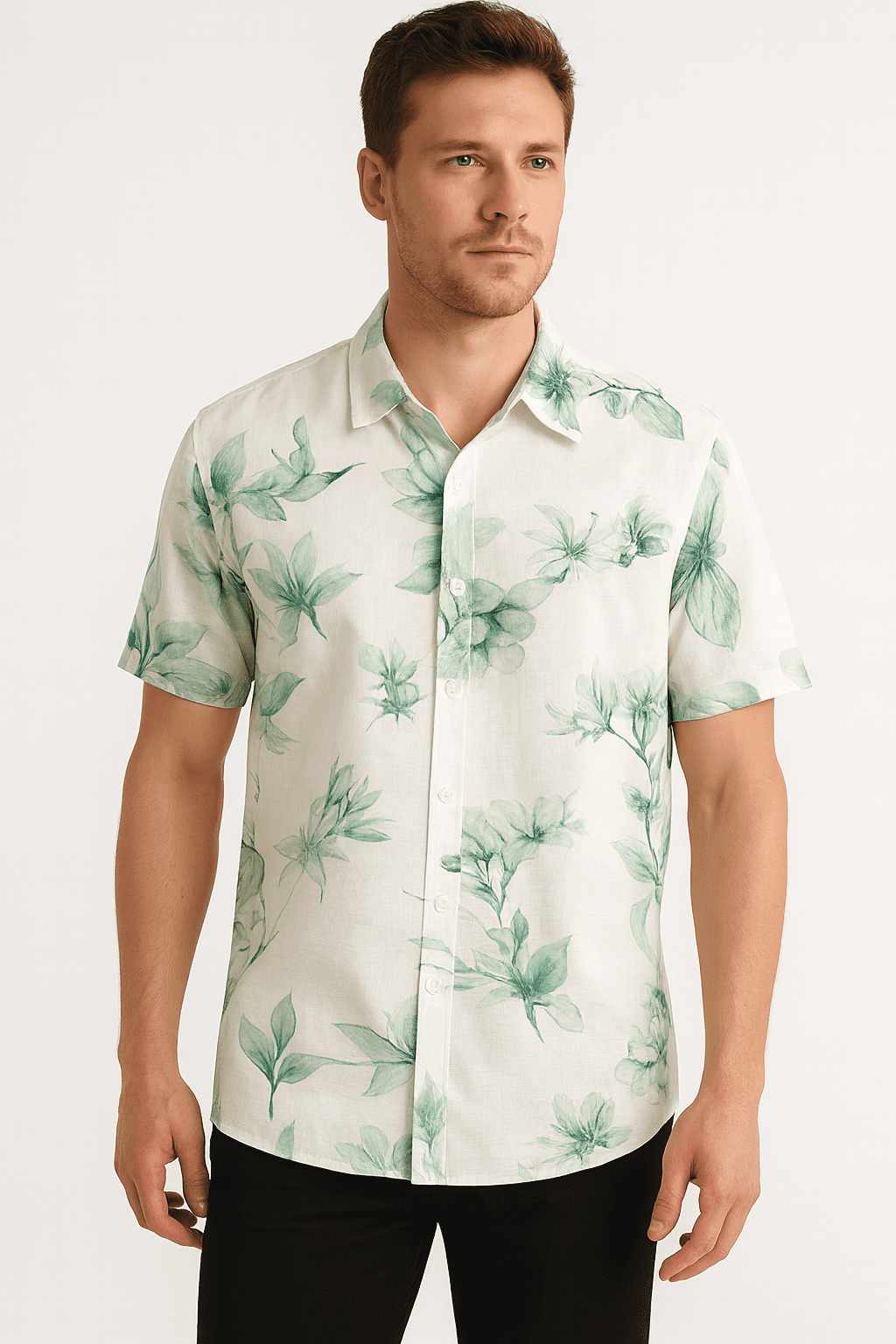 Camisa Manga Curta Wollp Branca Floral