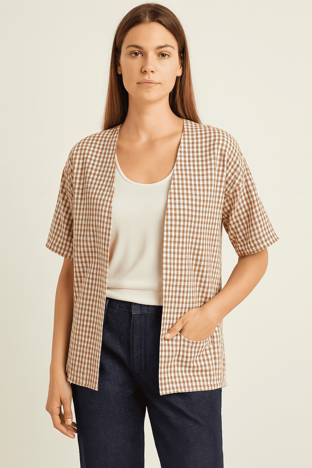 Blusa Atena Bege Com Branco