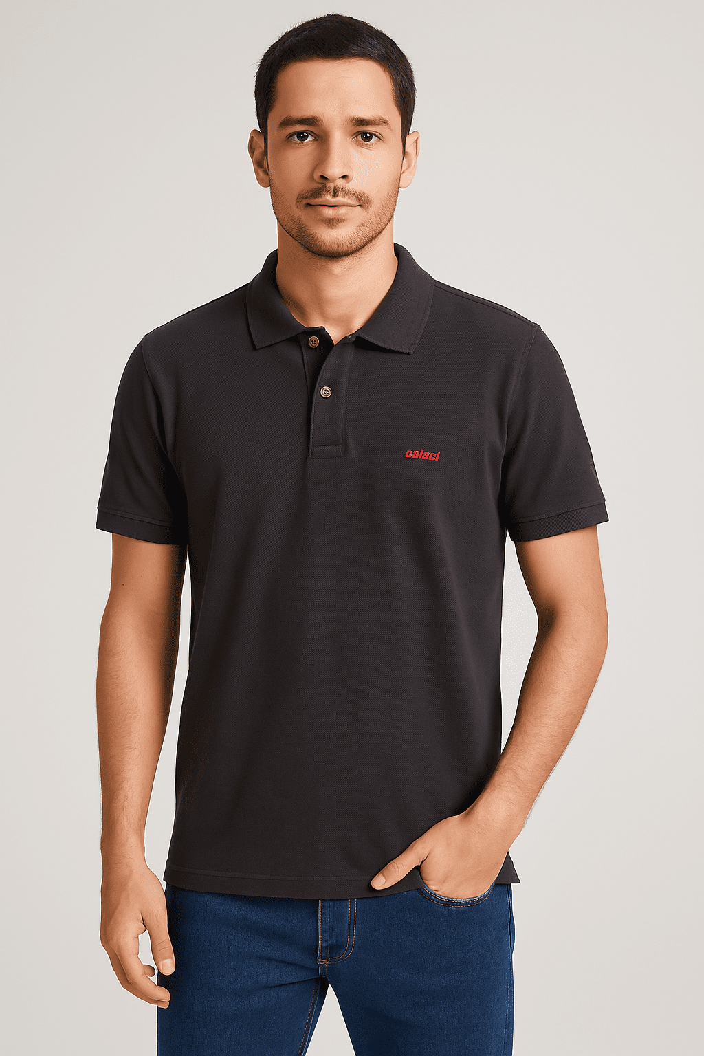 Camiseta Polo Colcci Bordado Preto E Vermelho