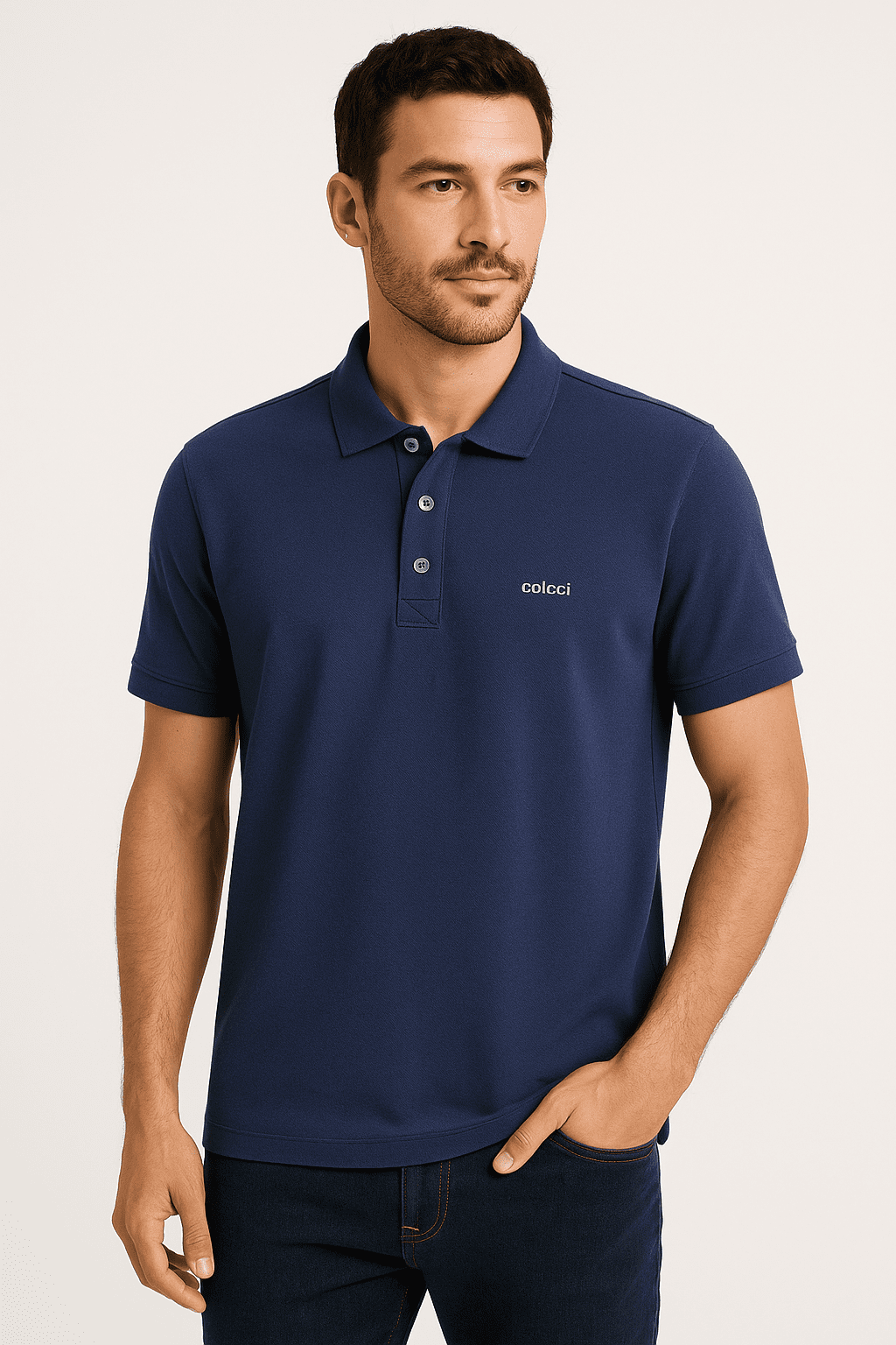 Camiseta Polo Colcci Bordado Azul E Branco