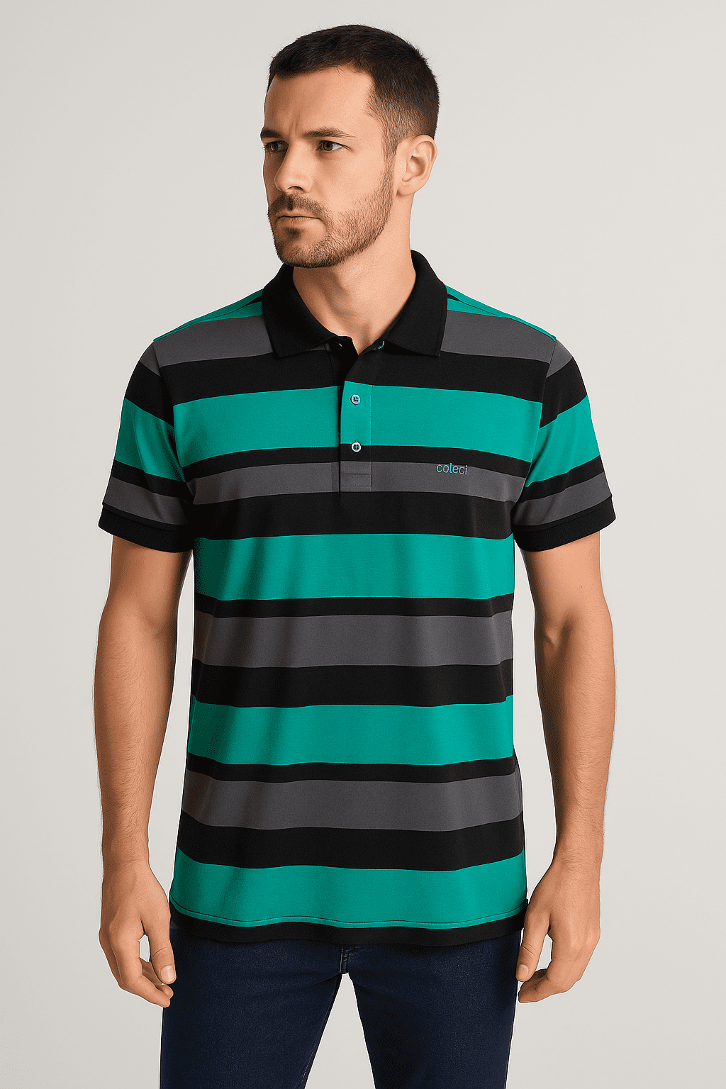 Camiseta Polo Colcci Bordado Listrada