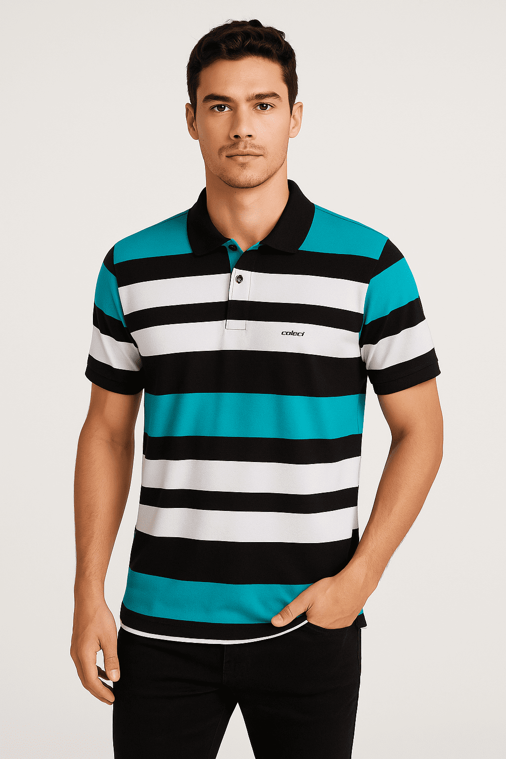 Camiseta Polo Colcci Bordado Listarda Azul