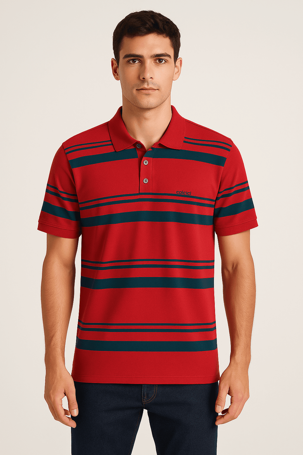 Camiseta Polo Colcci Listrado Vermelho E Azul