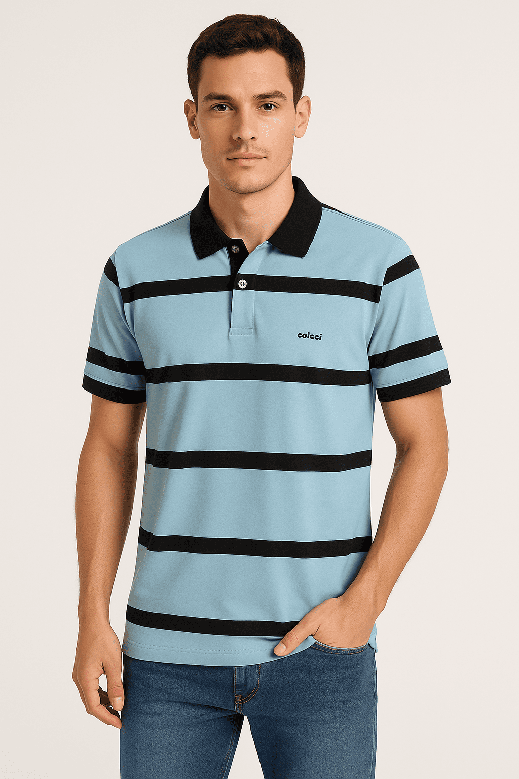 Camiseta Polo Colcci Listrado Azul E Azul Escuro