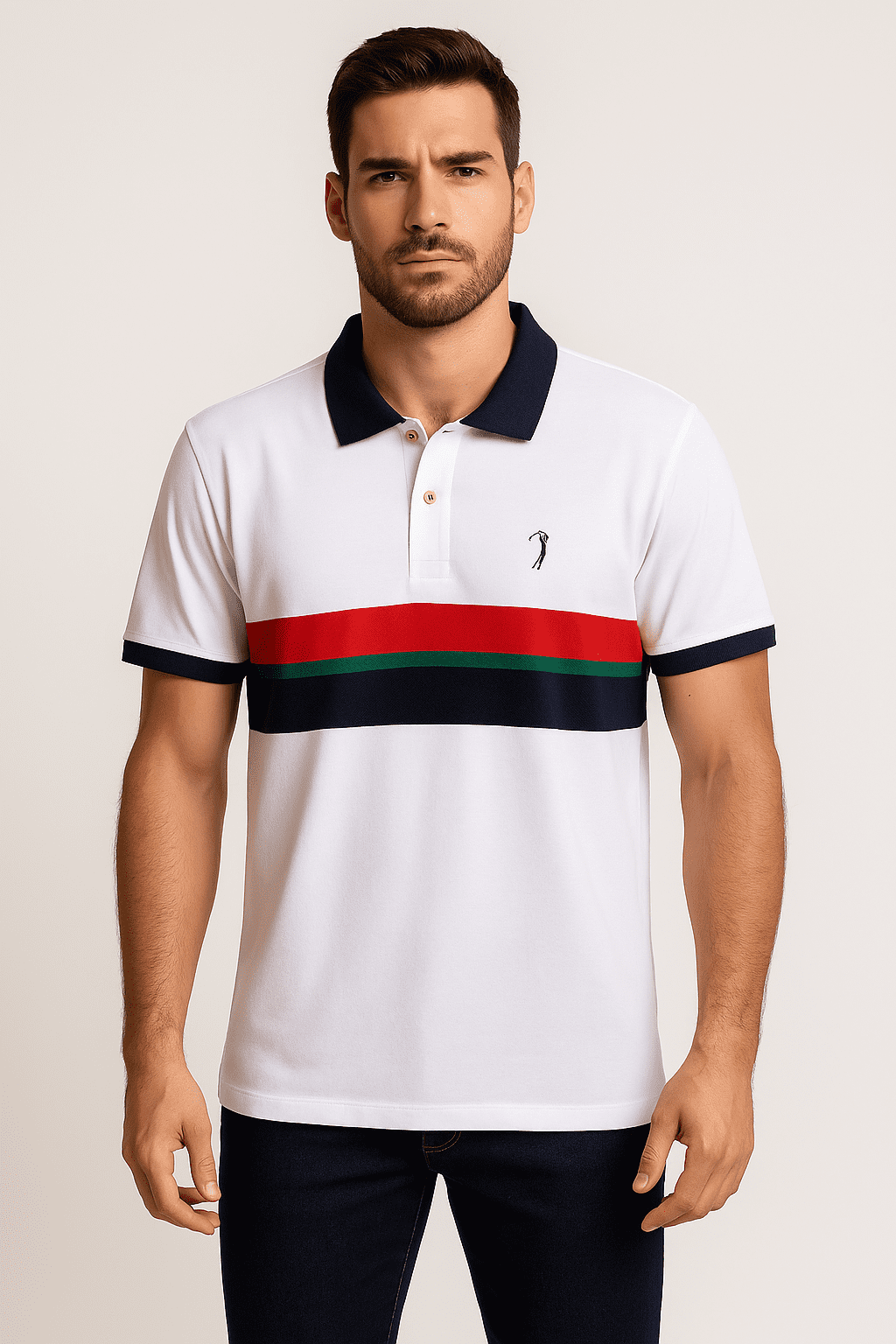 Camiseta Polo Soft Branca Listrada