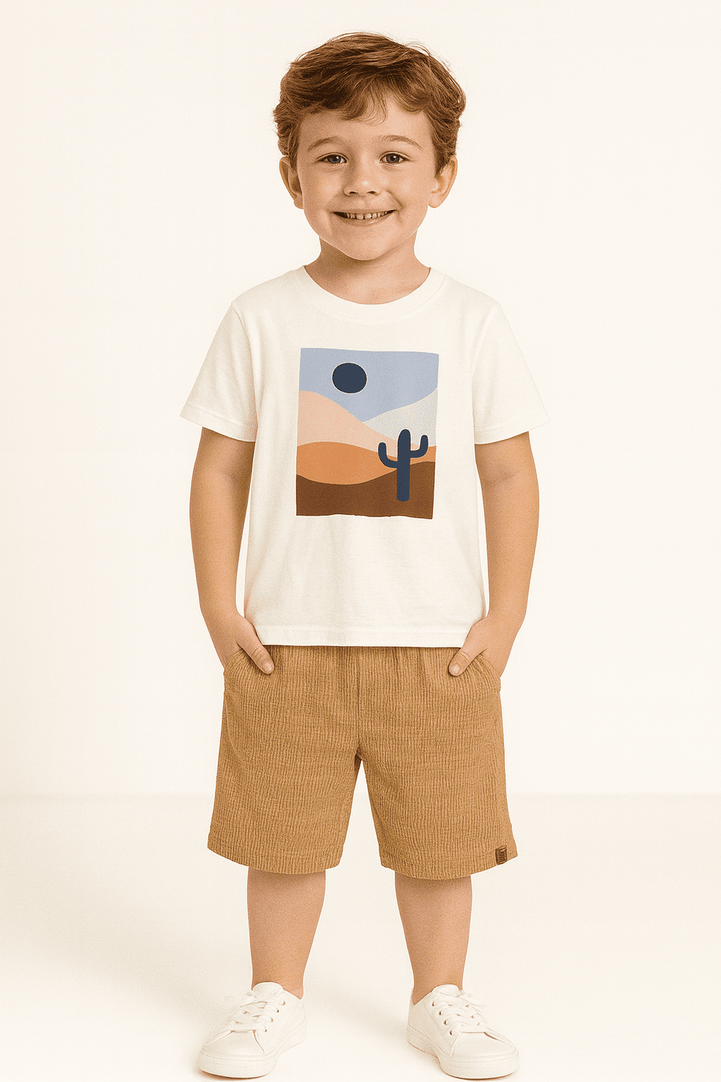 Conjunto Brandili Mundi Branco Estampado e Marrom