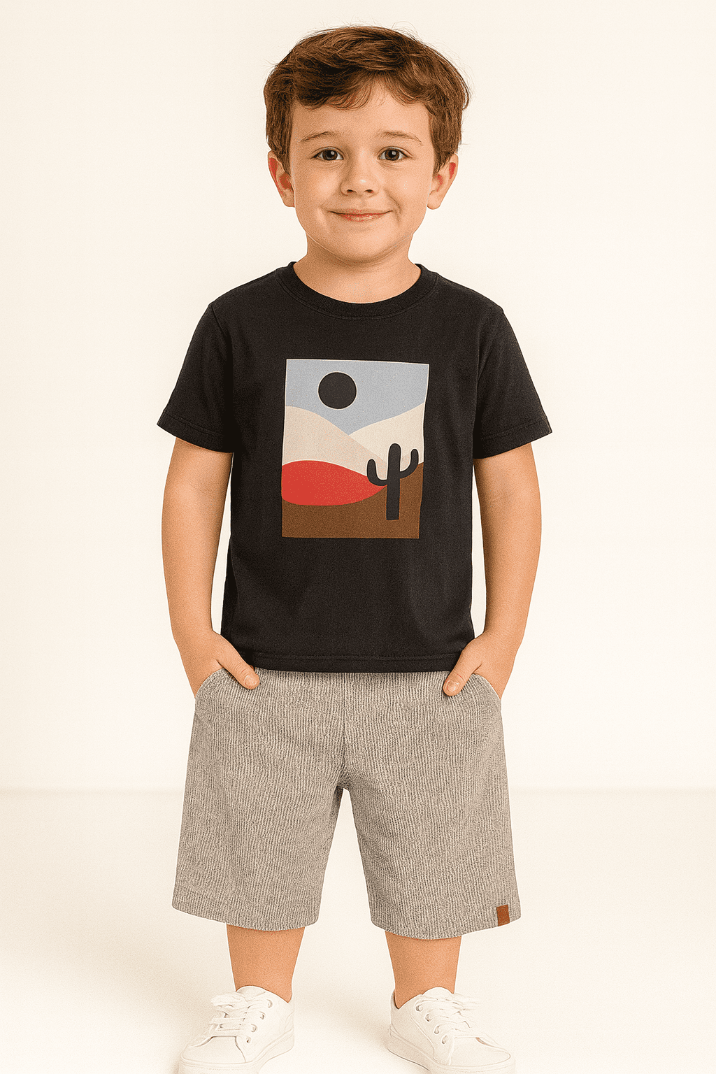 Conjunto Brandili Mundi Preto Estampado e Cinza