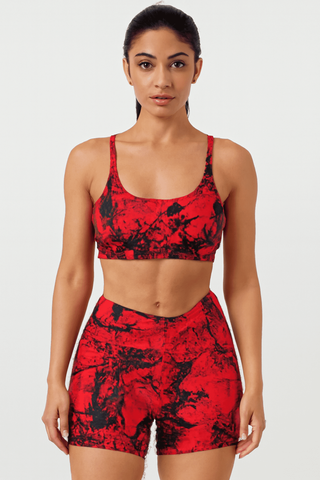 Conjunto JD Fitness Estampado Vermelho e Preto