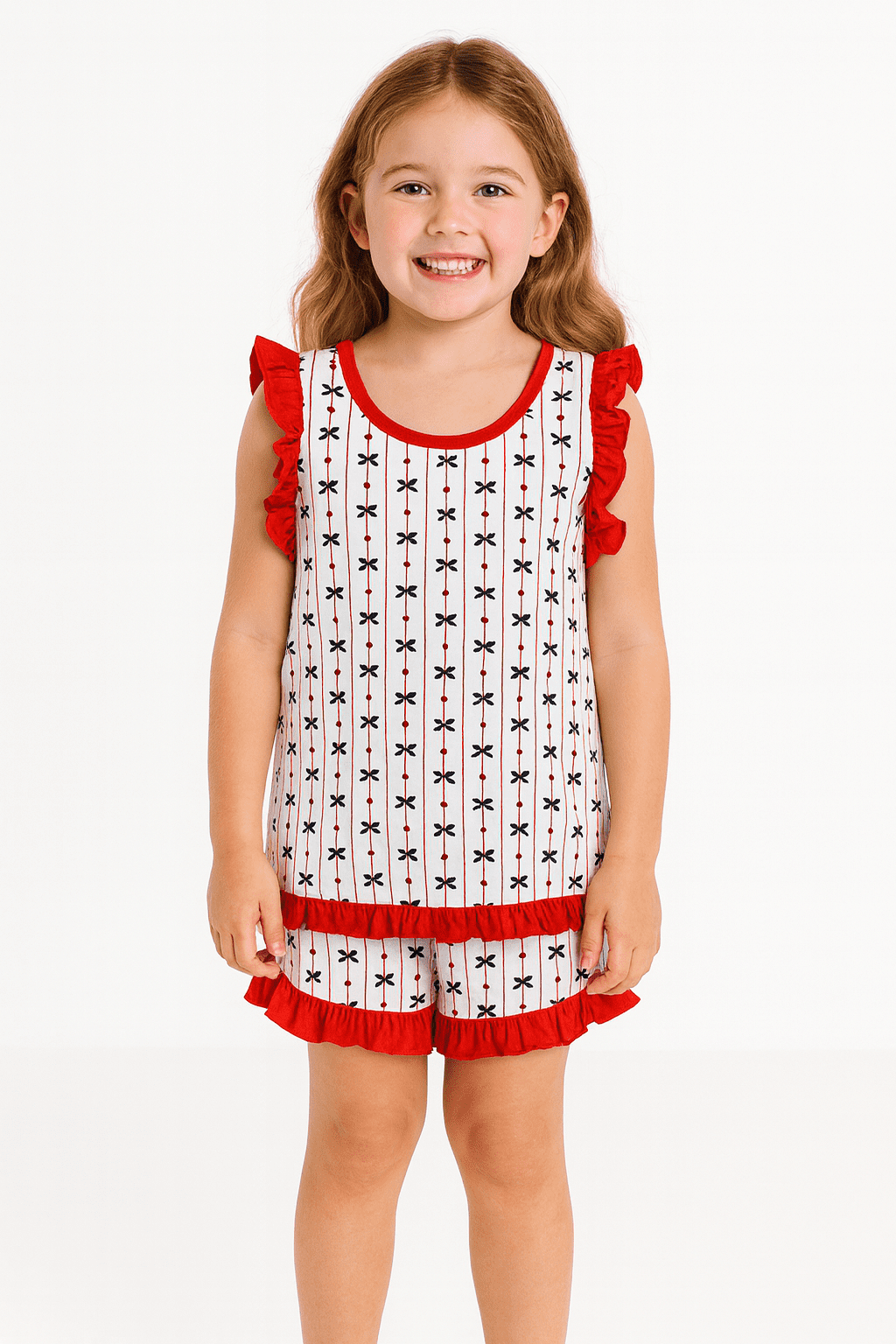 Pijama Modalle Branco E Vermelho Estampado