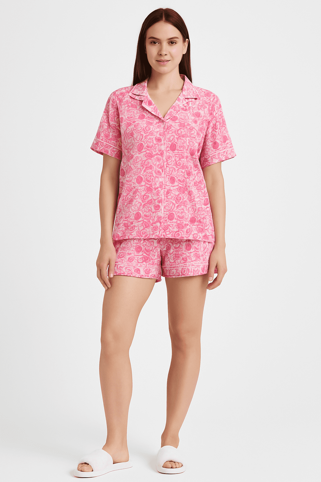 Pijama Modalle Estampado Branco Com Rosa