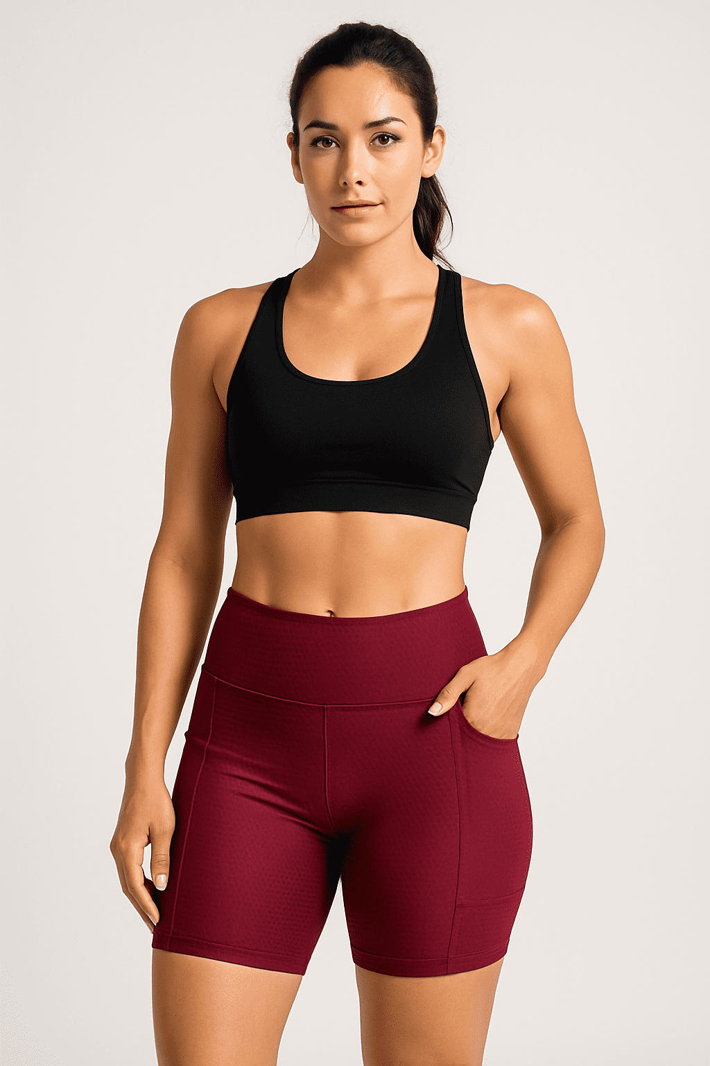 Short Fitness JD Fitness Com Bolso Textura Vinho